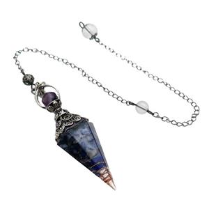 Blue Lapis Chips Resin Pendulum Pendant Antique Silver, approx 20-60mm, 6mm, 20cm chain