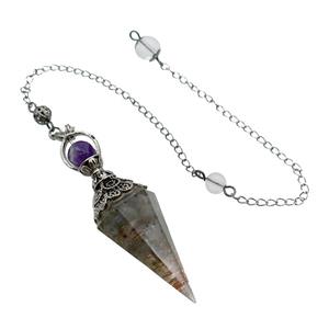 Labradorite Chips Resin Pendulum Pendant Antique Silver, approx 20-60mm, 6mm, 20cm chain