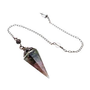 Multicolor Tourmaline Chips Resin Pendulum Pendant Antique Red, approx 20-40mm, 20cm chain