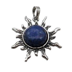 Blue Lapis Sun Alloy Pendant Antique Silver, approx 33mm