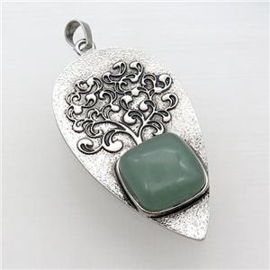 Alloy Arrowhead Pendant Tree Pave Green Aventurine Antique Silver, approx 30-58mm