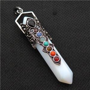 White Opalite Prism Pendant Alloy Chakra Antique Silver, approx 14-75mm