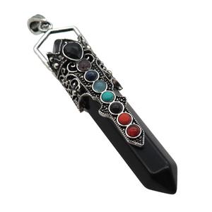 Black Onyx Prism Pendant Alloy Chakra Antique Silver, approx 14-75mm