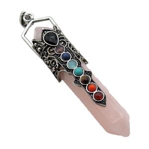 Pink Rose Quartz Prism Pendant Alloy Chakra Antique Silver, approx 14-75mm