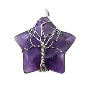 Purple Amethyst Star Pendant Wire Wrapped, approx 30mm