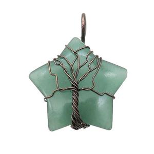 Green Aventurine Star Pendant Tree Wire Wrapped, approx 30mm