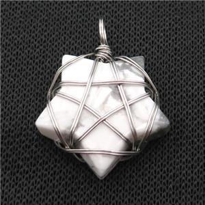 White Howlite Turquoise Star Pendant Wire Wrapped, approx 30mm