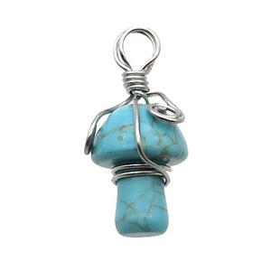 Blue Turquoise Mushroom Pendant Wire Wrapped, approx 15-20mm