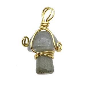 Labradorite Mushroom Pendant Wire Wrapped, approx 15-20mm