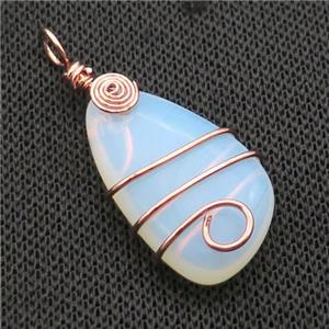 White Opalite Teardrop Pendant Wire Wrapped, approx 20-42mm