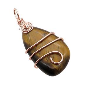 Tiger Eye Stone Teardrop Pendant Wire Wrapped, approx 20-42mm