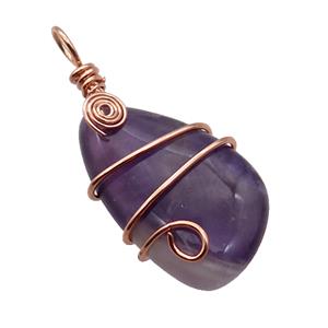 Purple Amethyst Teardrop Pendant Wire Wrapped, approx 20-42mm