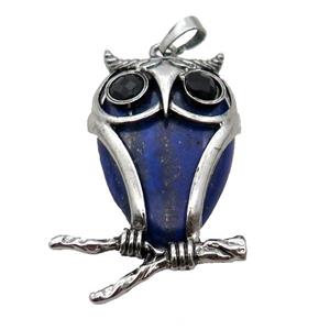 Blue Lapis Lazuli Owl Pendant Alloy Antique Silver, approx 25-50mm