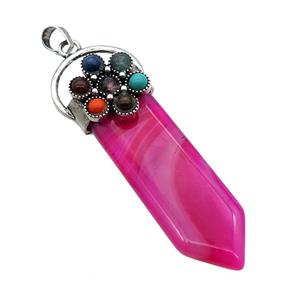 Hotpink Dye Agate Arrowhead Pendant Chakra Antique Silver, approx 17-50mm