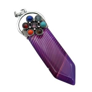 Purple Dye Agate Arrowhead Pendant Chakra Antique Silver, approx 17-50mm