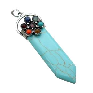 Blue Dye Turquoise Arrowhead Pendant Chakra Antique Silver, approx 17-50mm