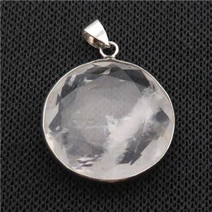 Clear Quartz Button Pendant, approx 25mm