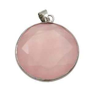 Pink Rose Quartz Button Pendant, approx 25mm