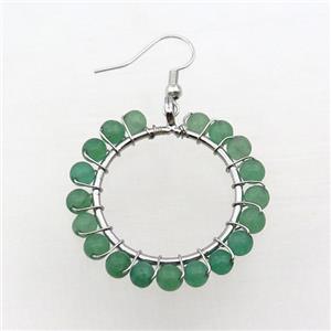 Green Aventurine Copper Hook Earring Wire Wrapped Platinum Plated, approx 4.5mm, 35mm dia