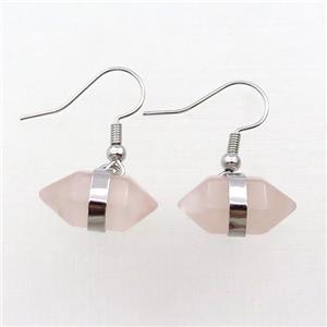 Pink Rose Quartz Copper Hook Earring Bullet Platinum Plated, approx 10-18mm