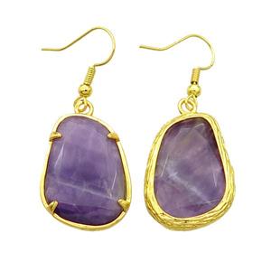 Purple Amethyst Copper Hook Earring Gold Plated, approx 18.5-26mm