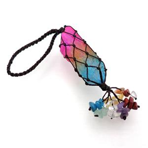 Crystal Quartz Stick Pendant Gemstone Chakra Wire Wrapped, approx 20-65mm, 14cm length