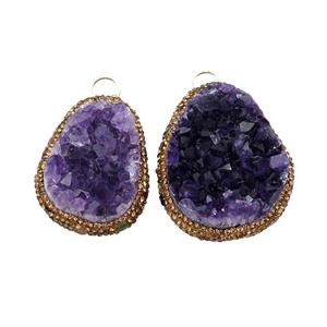 Amethyst Druzy Pendant Freeform Pave Rhinestone, approx 35-55mm