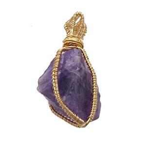 Purple Amethyst Nugget Pendant Freeform Wire Wrapped, approx 20-35mm