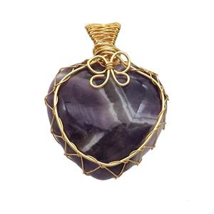 Purple Amethyst Heart Pendant Wire Wrapped, approx 30mm