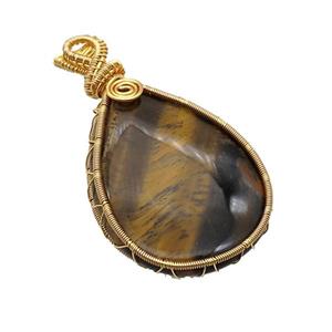 Tiger Eye Sotne Teardrop Pendant Wire Wrapped, approx 30-40mm