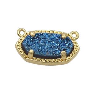 Blue Quartz Druzy Oval Pendant Gold Plated, approx 10-18mm