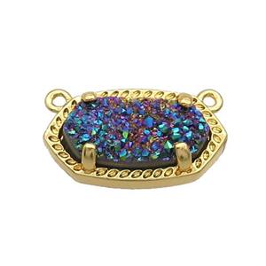 Rainbow Quartz Druzy Oval Pendant Gold Plated, approx 10-18mm