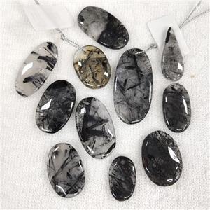 Black Rutilated Quartz Pendant Mix Shape, approx 15-40mm