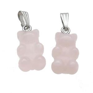 Pink Rose Quartz Bear Pendant, approx 11-18mm