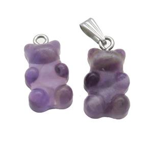 Purple Amethyst Bear Pendant, approx 11-18mm