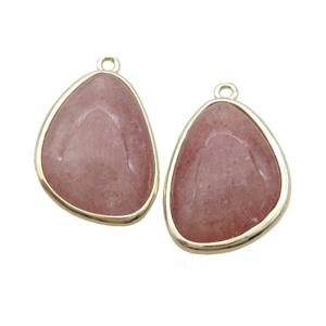 Pink Strawberry Quartz Teardrop Pendant Gold Plated, approx 17-23mm