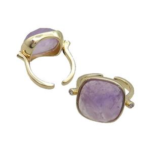 Purple Amethyst Ring Square Copper Gold Plated, approx 16mm, 18mm dia