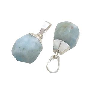 Blue Aquamarine Pendant Faceted Teardrop Silver Plated, approx 12-16mm