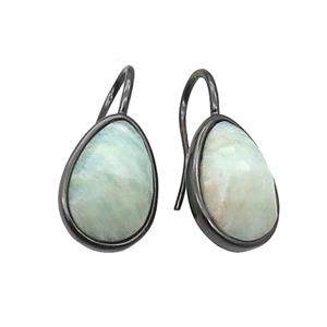 Amazonite Hook Earring Copper Teardrop Black Plated, approx 12-17mm