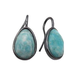 Green Russian Amazonite Hook Earring Copper Teardrop Black Plated, approx 12-17mm