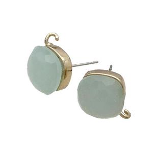 Green Cat Eye Glass Stud Earring Copper Loop Gold Plated, approx 11x11mm