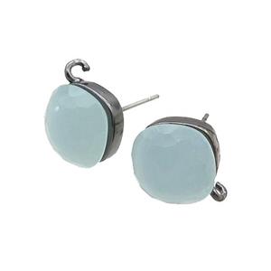 Blue Cat Eye Glass Stud Earring Copper Loop Black Plated, approx 11x11mm