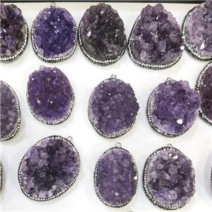 Amethyst Druzy Pendant Pave Rhinestone Mix Shape, approx 30-50mm