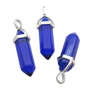 Deepblue Glass Bullet Pendant, approx 8x30mm