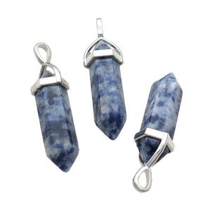 Natural Blue Dalmatian Jasper Bullet Pendant, approx 8x30mm