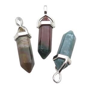 Natural Inidan Agate Bullet Pendant Multicolor, approx 8x30mm