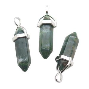 Natural Green Moss Agate Bullet Pendant, approx 8x30mm