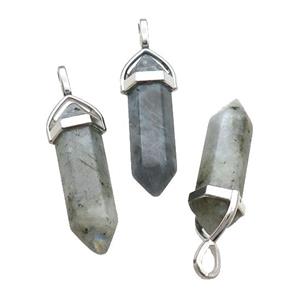 Natural Labradorite Bullet Pendant, approx 8x30mm