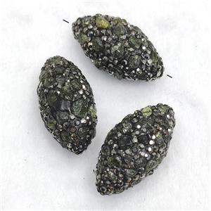 Polymer Clay Rice Beads Pave Rhinestone Green Tourmaline, approx 15-30mm