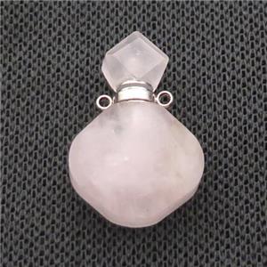 Natural Pink Rose Quartz Perfume Bottle Pendant, approx 17-26mm